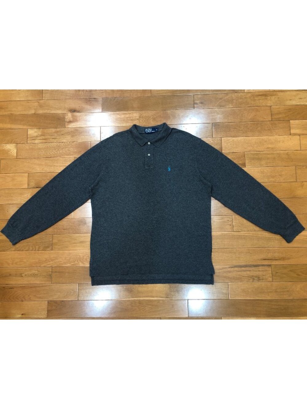 Polo Ralph Lauren Charcoal Gray Long Sleeve Cotton Polo Shirt Turquoise Pony XL